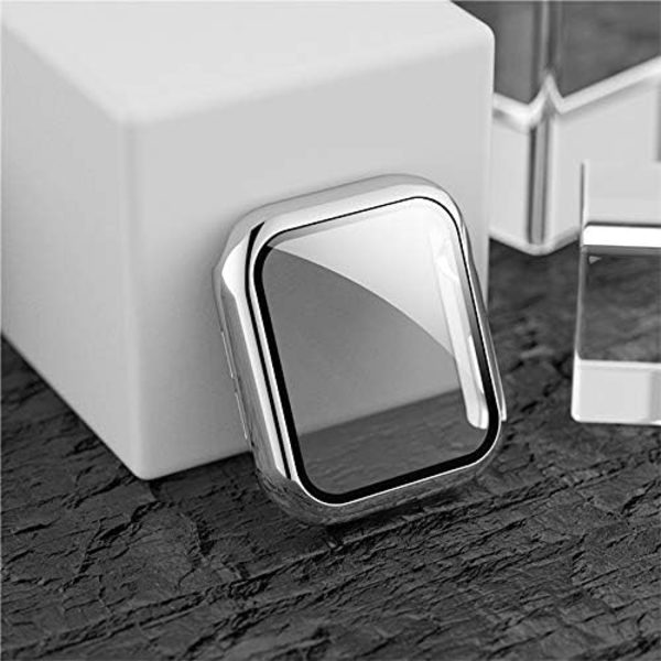 2-pack fodral 40 mm kompatibelt med Apple Watch Series 6 5 4 Se 40 mm härdat glass skärmskydd fodral, pläterad hård PC-skydd full täckning stöttålig Silver+Silver 40mm