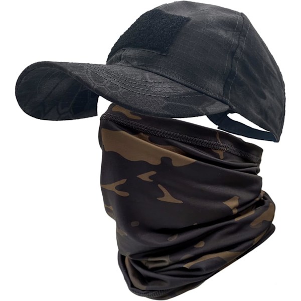 Camo-kepsar för män med svalkande halsbuff, baseballkepsar, ansiktshalsduk, mask, armétaktisk militärhatt, halsrör, snoods för löpning, jakt, camping Pythons Camo Black One Size