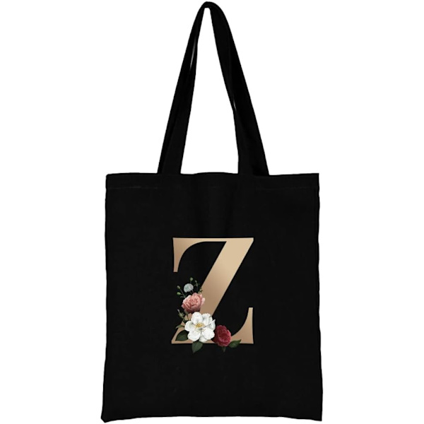 26 bokstäver tryckt canvas återanvändbara matkassar, hopfällbar casual resehandväska, axel strand tote väskor, shopper väska miljövänlig super stark tvättbar Gold Z
