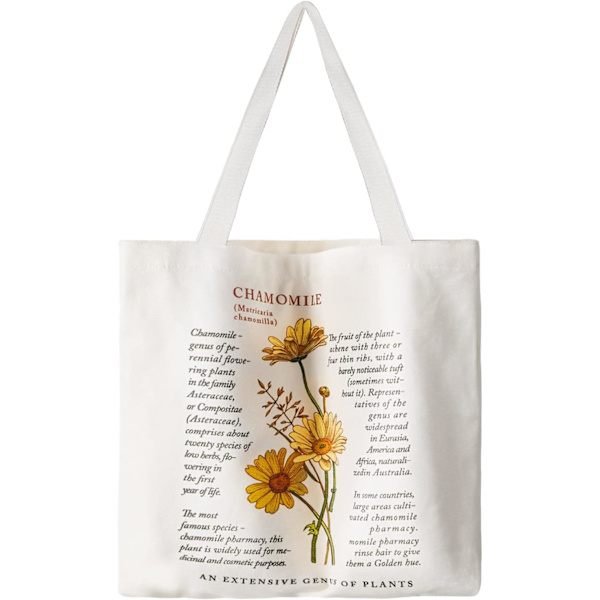 Canvas Tote Bag, Skuldertaske Håndtasker til Piger Kvinder, Casual Canvas Totebag Genanvendelig Indkøbstaske Skoletaske til College Skole Arbejde Indkøb Chamomile