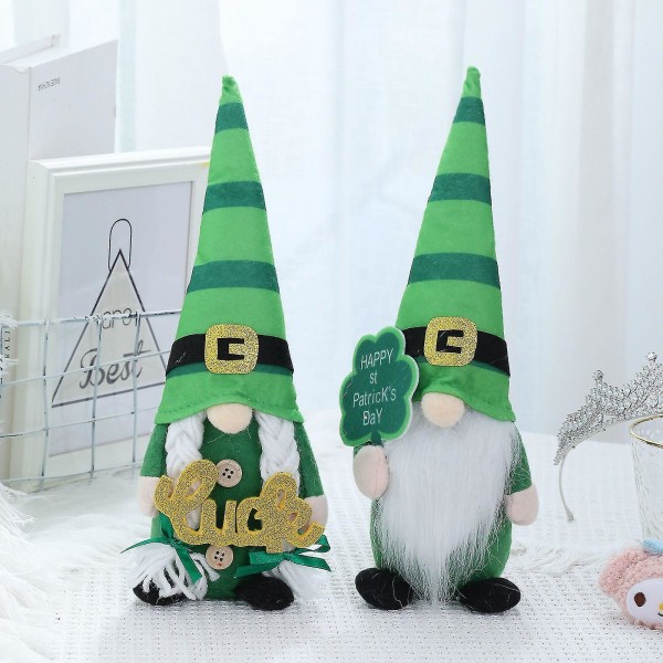 2 stycken St.Patrick's Day Gnome Decoration, Svensk Skandinavisk Tomte Figurine Elf Ornament Kompatibel med Ho