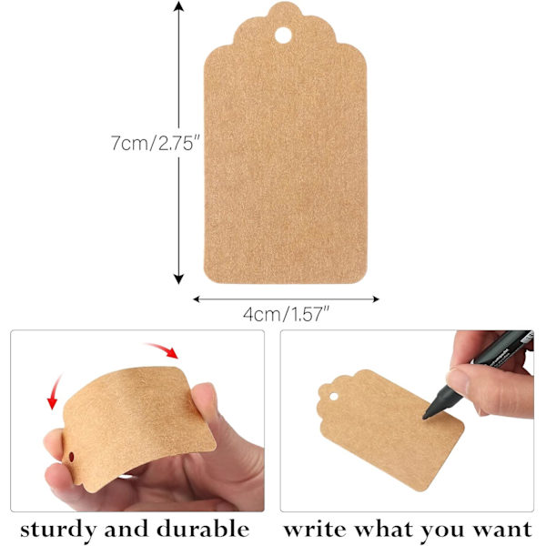 300g/m² Lahjaksi Sopiva Kraft-Paperilaput - 7x4CM Tyhjiä Pakkauslapuita - 100KPL Käsityötarvikkeita Ripustuslapuita Juuttinarulla Lahjoihin Hääsuosioihin Koristeluun Brown 7x4CM100PCS