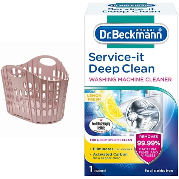 Hopfällbar Klädkorg för Enkel Förvaring, Rosa, 38 Liter & Dr.Beckmann Service-it Djuprengöring för Tvättmaskin, 1 Behandling Pink 38 Litre