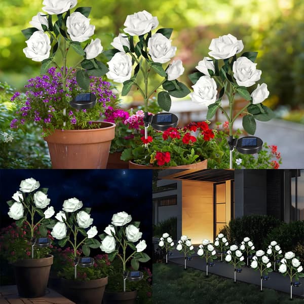 Solcellelys Utendørs Hageblomster, 2x5 Sterkere Solcellelys, Solcelleblomster Hagepynt Vanntett, Solcellelys for H White