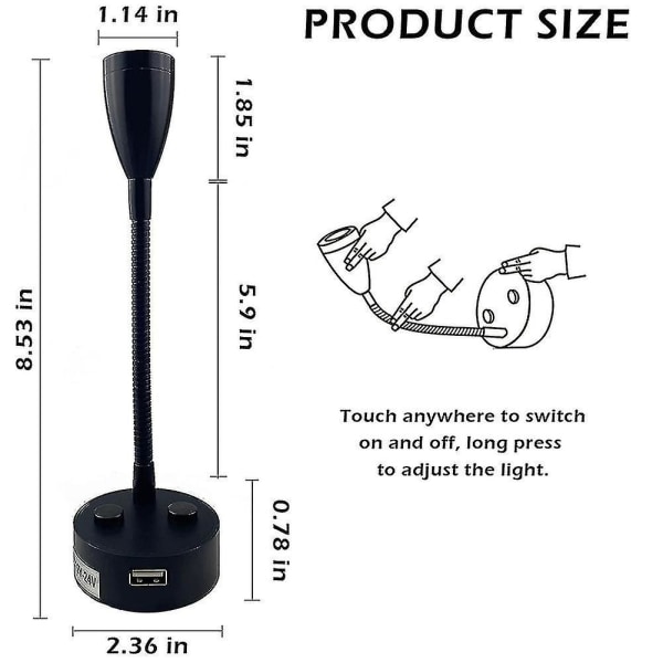 12v-24v LED Leselys, RV-dimbar Leselampe med USB-lader, for Bobil Reisebil Trailer