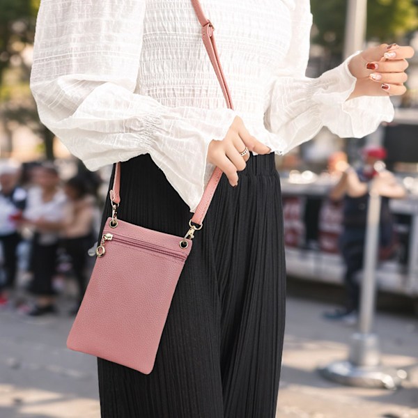 Liten Mobilväska, Mjuk Mobilväska i PU-läder för Damer, Mobilficka Crossbody Mobilväska - Rosa pink