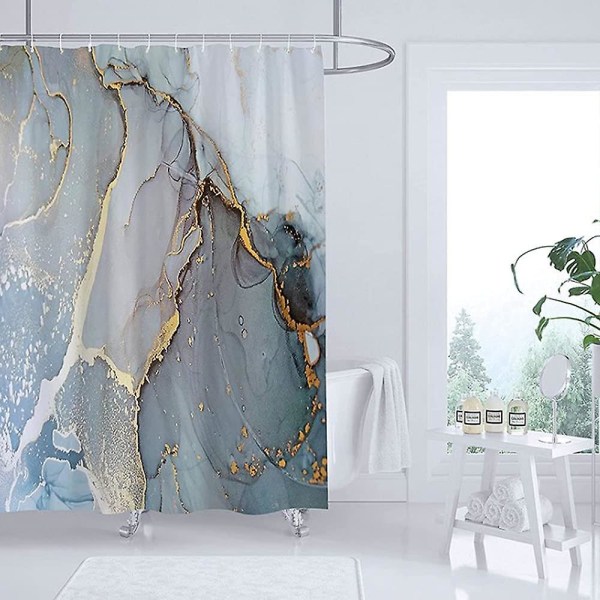 Abstrakt duschdraperi, kreativt print för badrumsinredning, stallstorlek Blå duschdraperi, extra lång och bred 180*180 cm