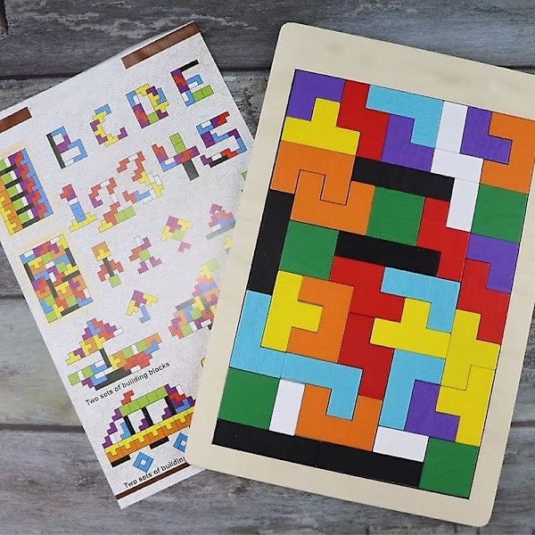Träpussel 40 st Tangram Pussel Leksak Hjärngympa För Barn Träpussel Box Hjärnspel Byggstenar Intelligens Pedagogisk Present Till Småbarn