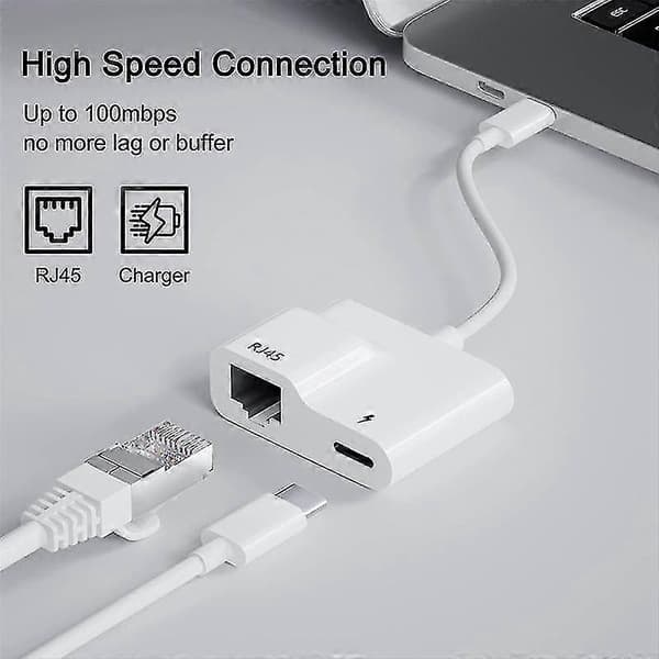 USB C til Ethernet-adapter, USB Type C til Rj45 Gigabit Ethernet Lan-adapter med Pd 60w oplader, til Air/pro