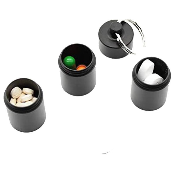 Alumiininen Pill Box, Kannettava Vedenkestävä Pill Case Päivittäiseen Käyttöön 3 Lokerolla Metalli Tasku Pill Box Matkalle (1 kpl, Musta)
