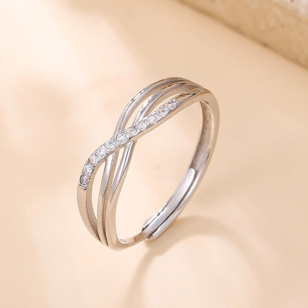 Sølvringer for kvinner, kjærlighetsknute-ringer, justerbare åpne fjærringer, smykker, kryssede ringer for kvinner med cubic zirconia style5