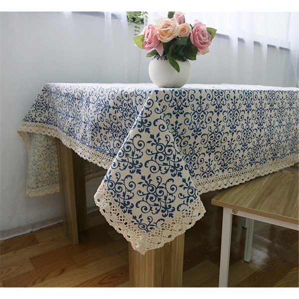 Klassisk bomuldsdug i hør med blåt blomsterprint (60*60cm)