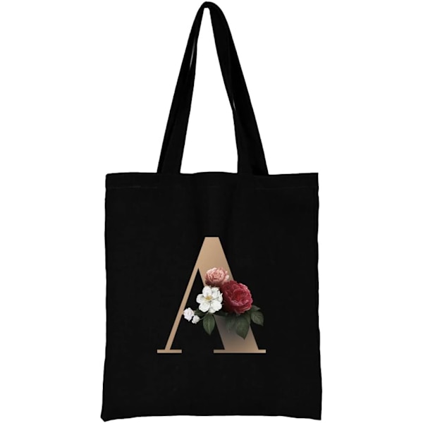 26 bokstäver tryckt canvas återanvändbara matkassar, hopfällbar casual resehandväska, axel strand tote väskor, shopper väska miljövänlig super stark tvättbar Gold a