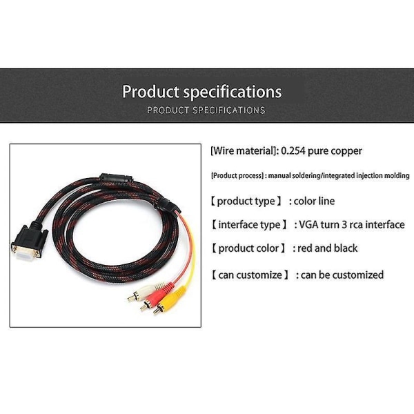 Adapterkabel, rca-kabel Rca-lydkabel Vga til Av-kabel 15-bens til 3 Rca-lydkabeladapter til