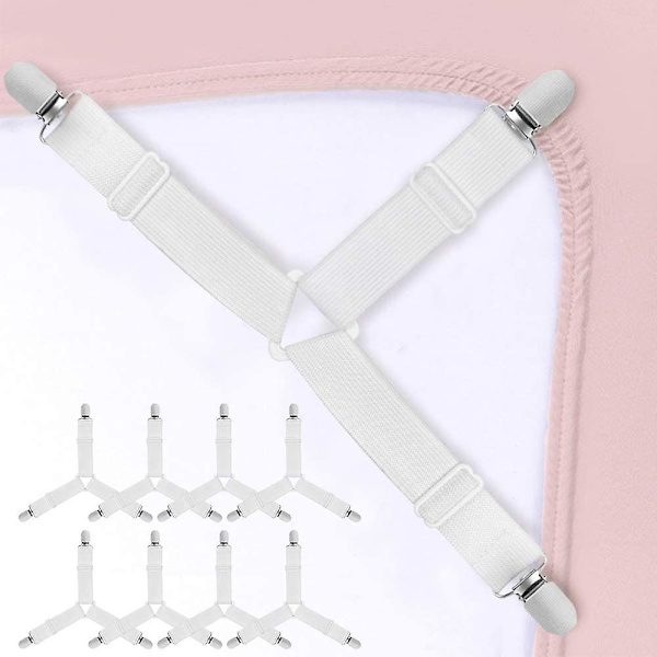 Sängklädesfästen, 4 st Justerbara Triangulära Elastiska Suspenderhållare Remmar Clip för Sängkläder, Madrassöverdrag, Soffa Kudde (svart)