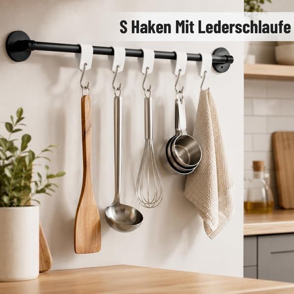 Set med 12 S-krokar med läderöglor – 13 x 3 cm White