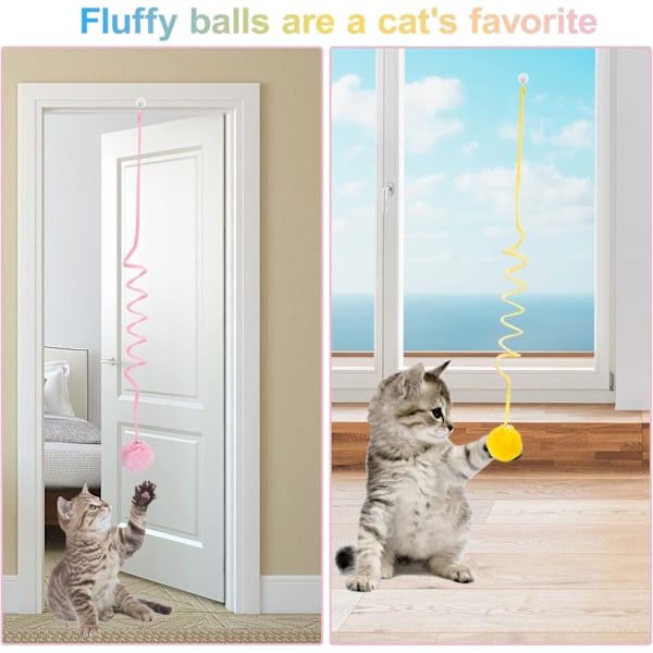 2-pack Dörrhängande Katt Leksak, Hängande Dörr Katt Plysch Leksak Teaser Leksaker Inrullningsbar Katt Leksak Interaktiv Cay Leksak med Klockor för Inomhus Katt Kattunge Jakt Pink+Yellow