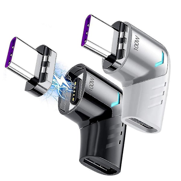 2-pack Magnetisk USB-C-adapter, Vinkelrät Typ C-kontakt, Stöder USB PD 100W Snabbladdning & 480 MB/s Dataöverföring, Kompatibel med USB-C Mobila P