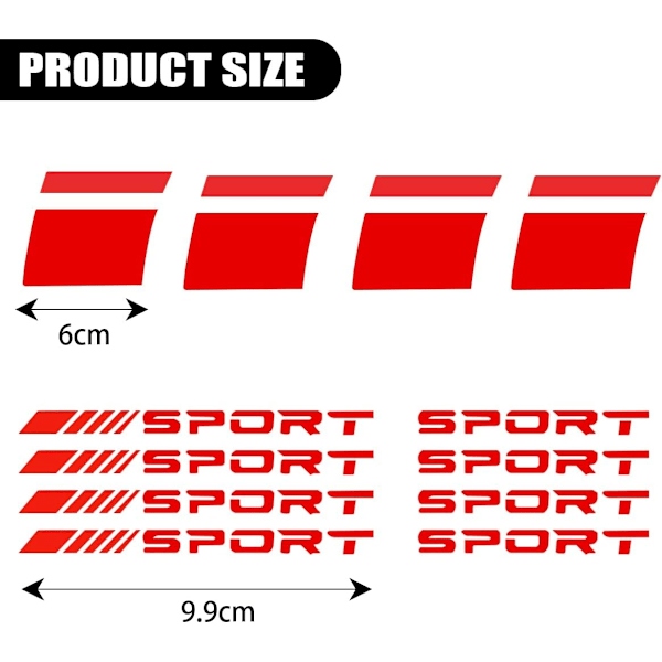 12 stk Hjulfælg Dekal Striber, Autos Hjul Reflekterende Klistermærker, Dæk Sport Logo Emblem Striber, Dæk Fælg Sikkerhed Dekoration Tilbehør, Bag Red