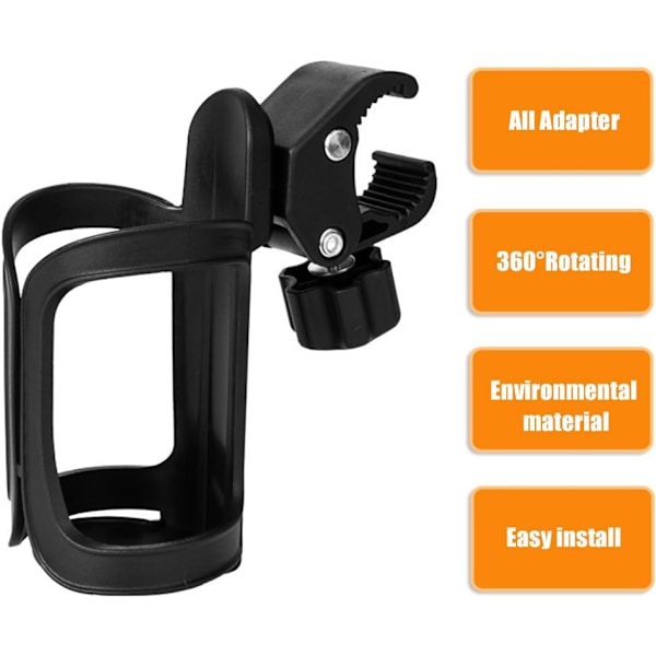 Sykkelflaskeholder, Svart Sykkelkoppholder 360 Graders Rotasjon Sykkelvannflaskebur; passer sykler, terrengsykler, barnevogner og rullestoler Black