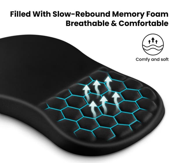 Musemåtte med håndledsstøtte og massagedesign, ergonomisk musemåtte til gaming, håndledsstøtte smertelindrende musemåtte med memoryskum (30,5 x 20,3 cm, sort)