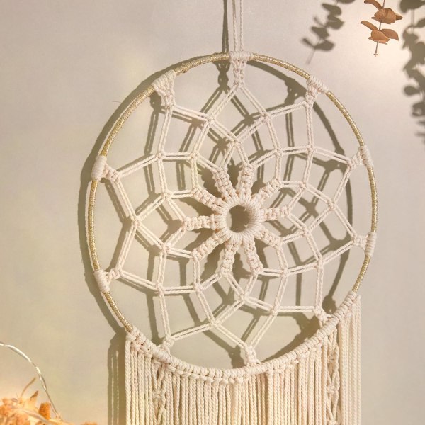 Macrame Drøm Fangst Stor Drøm Fangere til Soveværelse Boho Væghængende Dekoration med 5 Vævede Blade Kvaster Hjem Dekoration Ornament 5 Leafs
