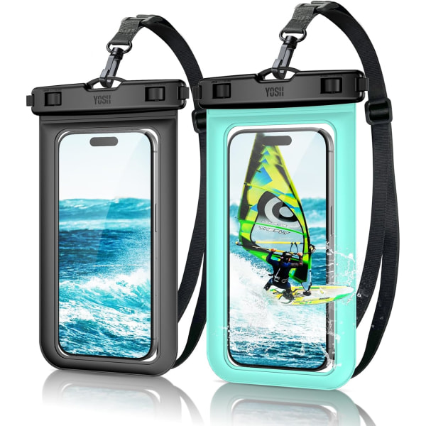 IPX8 vattentät telefonväska, 2-pack vattentät phone case för simning med justerbar snöre utomhussport för iPhone 15 14 13 12 11 Pro Max X