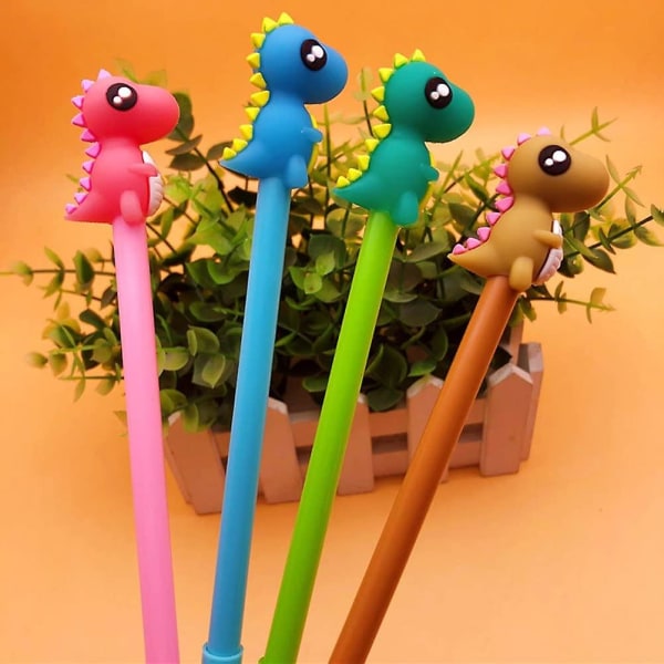 Cartoon Dinosaur Gelpennor för Kontors- och Skolmaterial, Svart Bläck (4-pack, slumpmässiga färger)