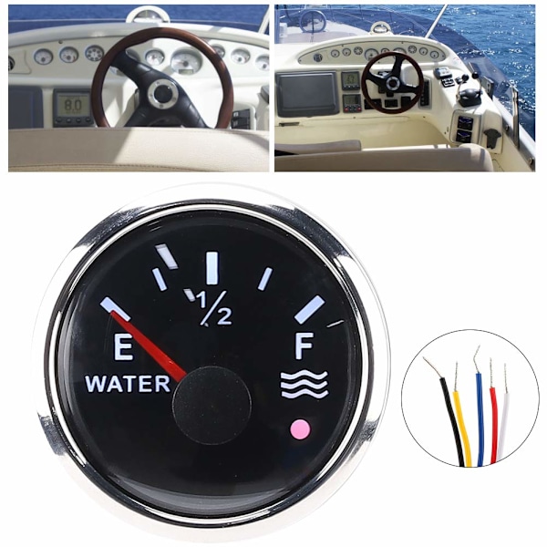 Vandstandsmåler, 52mm/2 tommer Vandstandssensor 9‑30V DC Smart Alarm til Marinebåd RV 0‑190ohm Europæisk Sensor (Sort) Vandvæske Niveau Måler