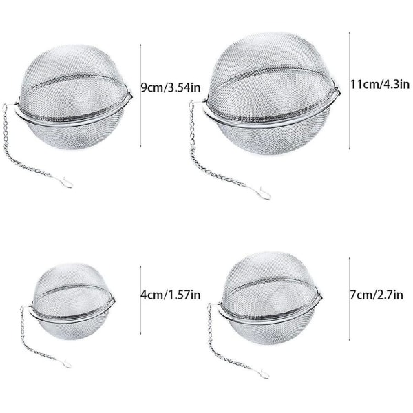 Te-infuser, 4 stk. rustfrit stål te-kugle infuser, 4-11cm te-filter