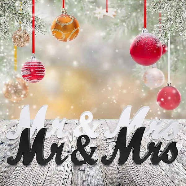 Vintage Mr & Mrs Hääpuu Kirjaimet Puinen Jalusta Merkki Lauta Kotijuhlat Pöytä Koristelahja (2kpl, Musta+Valkoinen)