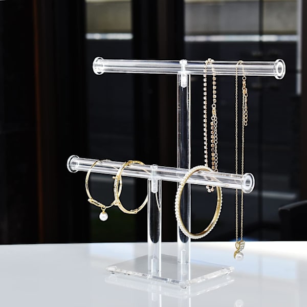 Klar Akryl Rund Armbåndsdisplayholder 2-lags T-stang Smykke Display Armbåndsdisplayholder