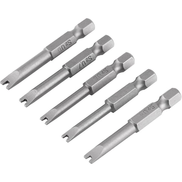 5 stk 50 mm S2 U-formet skrutrekkerbits i legert stål 1/4" U-formet magnetisk skrutrekker med sekskantskaft