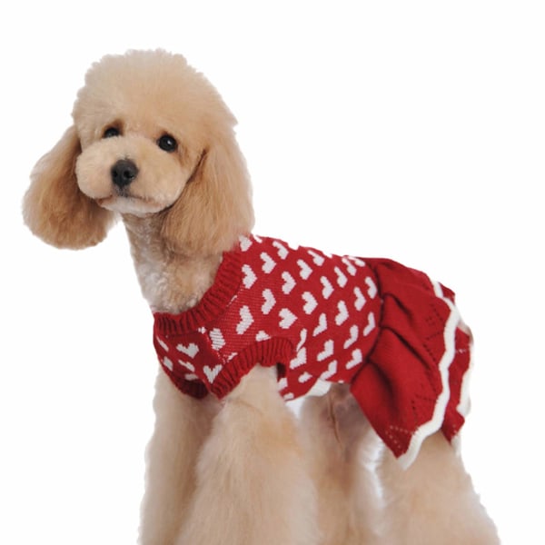 Golden Apple Christmas Pet Sweater Love Heart Rød nederdel Vinter varmt striktøj til hundekatte Nytårskjole (XL)