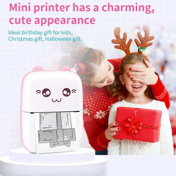Mini Termisk Skriver, Bluetooth Etikettskriver, Bærbar Etikettskriver Kompatibel med Android og iOS (Rosa) pink