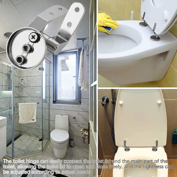 Utskifting av toalettsetehengsler, Toalettsetebeslag Sinklegering Utskifting av toalettsetehengsel Toalettsetemaskinvare for de fleste toalettseter(2 sett, sølv)