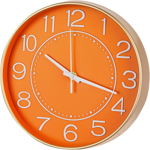 Små Väggklockor Batteridrivna, Kvartsrörelse, Tyst Icke-Tickande Modern Väggklocka för Vardagsrum Sovrum Kök Kontor Skola Klassrum 10inchorange&gold 1 pack 10 inch