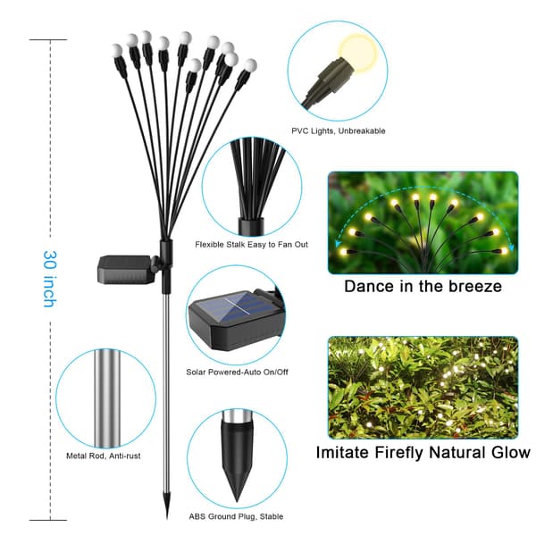 Solcellehagelys 2-pakning, 10 LED solcellelys, utendørs solcellelys vanntett, solcellelys, ildfluehagelys
