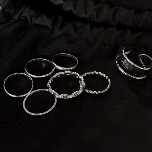 Gothic Knoke Ring Sett 7 Stk Halv Åpen Finger Ring Sølv Punk Stable Ringer