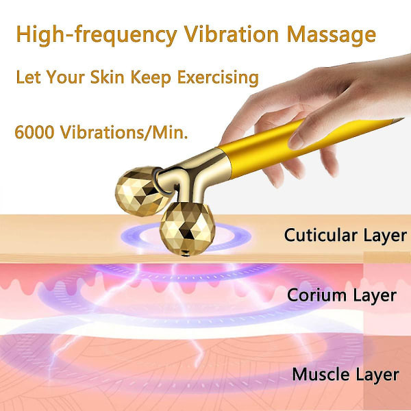 2-i-1 Beauty Bar 24k Golden Pulse Facial Face Massager, 3d Roller