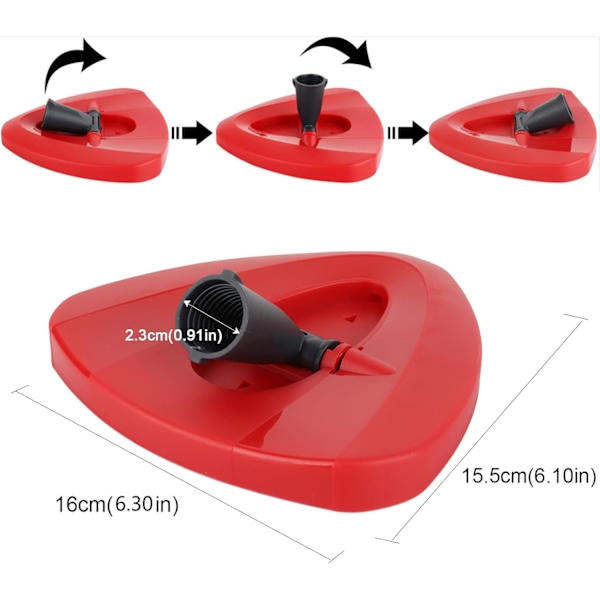 Punainen pyörivä mopin pääosa ja moppivarsi Vleda Turbo Spin 2-in-1 -säiliömoppiin, kolmion muotoinen pyörivä mopin päälevy Turbo Smart /E -moppiin Red Base,silver Handle