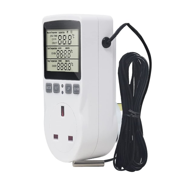 Digital termostat stikkontakt temperaturregulator 220v med sensorsonde til drivhusfryser køleskabsgæring