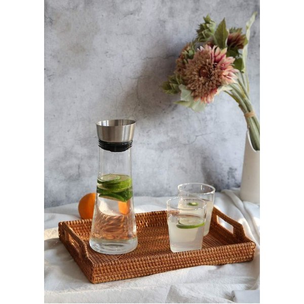 Håndvevd Rattan Rektangulær Serveringsbrett Med Håndtak For Frokost, Drikke, Snacks For Kaffebord (14.5x10.2x1.4inches)