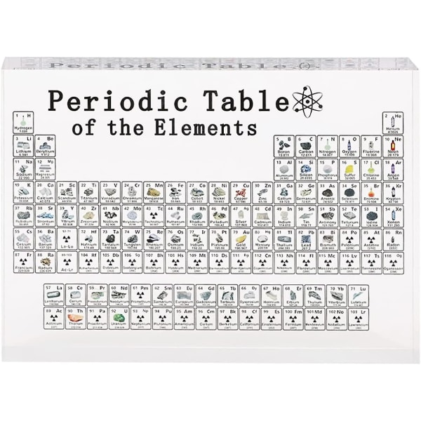 1 stk gennemsigtigt periodisk borddisplay med kemiske elementer indeni Akryl periodiske bordpynt Hjem Skrivebordsdekoration til lærerstuderende børn Schoo