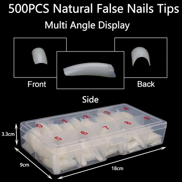 1000 st nagelspetsar för akrylnaglar professionella, genomskinliga och naturliga falska nagelspetsar dam fransk stil akryl konstgjorda falska nagelspetsar för nagelkonst Clear&Natural