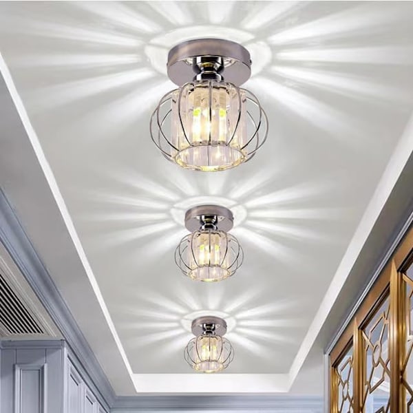 Mini Krystall Taklampe Moderne Krom Halvmontert Taklampe for Soverom Spisestue Stue Gang Chrome (Crystal Lampshade)