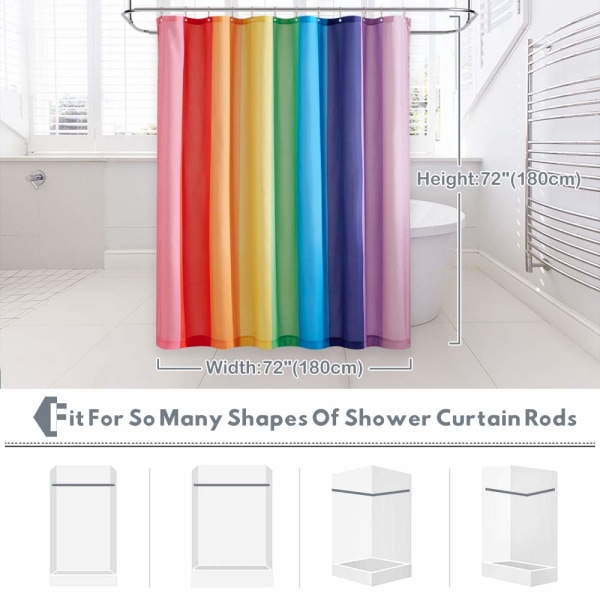 Mould Homeenkestävä - Pitkä sateenkaari, vedenpitävä pestävä polyesterikangas märkätiloihin/kylpyhuoneeseen, 180 x 180 cm, raidallinen sateenkaari