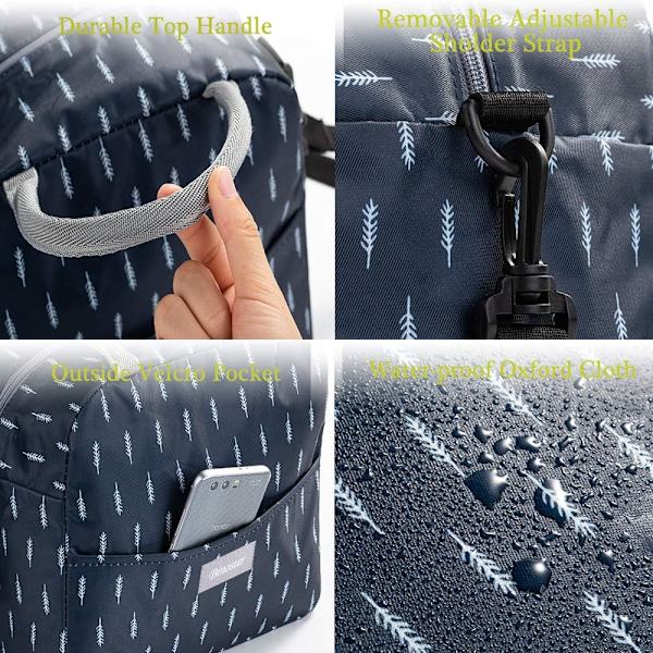 Lunsjpose Tote Bag for Kvinner Bred Åpen Isolerte Kjølepose Vannbestandig Termisk Lekkasjesikker Lunsjarrangør For Menn Jenter Utendørs Piknik Arbeid Nib Max