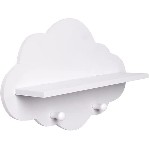 Skyhylder Skyform Træ Flydende Hylde Hvid Flydende Hylder Væghængt Displaybræt Frakkeholder Opbevaringsstativ Børneværelses Tilbehør 1 stk