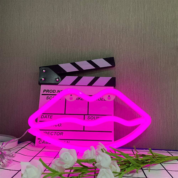 Neonrosa Läpp Neonljus Neon LED Läppar Ljus Rosa Neon Skyltar Batteri/USB-Drivna Läppar Neon Skyltar Neonljus Rosa för Vägg Rosa Neonljus Apink
